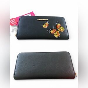 Rampage Monarch Butterfly Embroidered Wallet NWT Black Vegan Leather